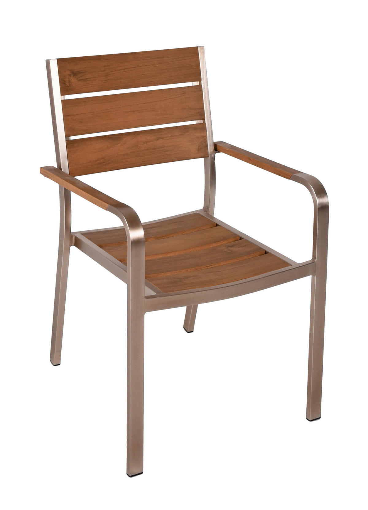 GARTENSTUHL-SET Aluminium Champagner, Teakfarben  - Champagner/Teakfarben, Basics, Kunststoff/Metall (55/85/60cm) - Gardenson