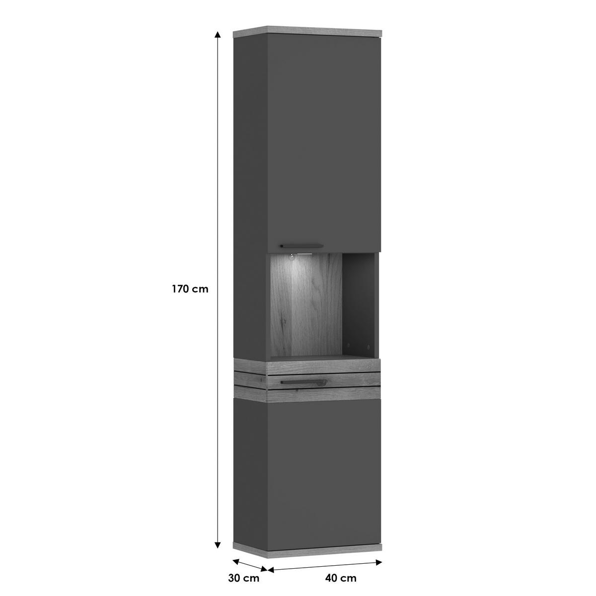 HOCHSCHRANK 40/170/30 cm  - Eichefarben/Anthrazit, MODERN, Holzwerkstoff/Kunststoff (40/170/30cm) - MID.YOU