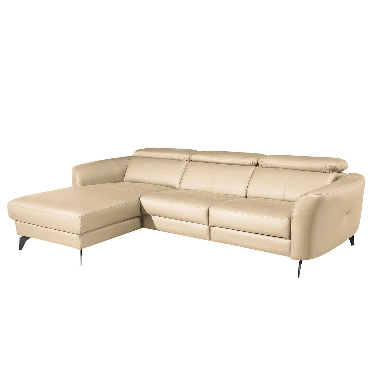 ECKSOFA Beige Echtleder Lederlook  - Beige/Schwarz, Design, Leder/Textil (183/261cm) - Livetastic