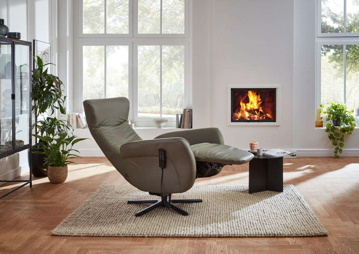 RELAXSESSEL in Leder Grau, Grün  - Schwarz/Grau, Design, Leder/Metall (76/114/83cm) - Beldomo Speed