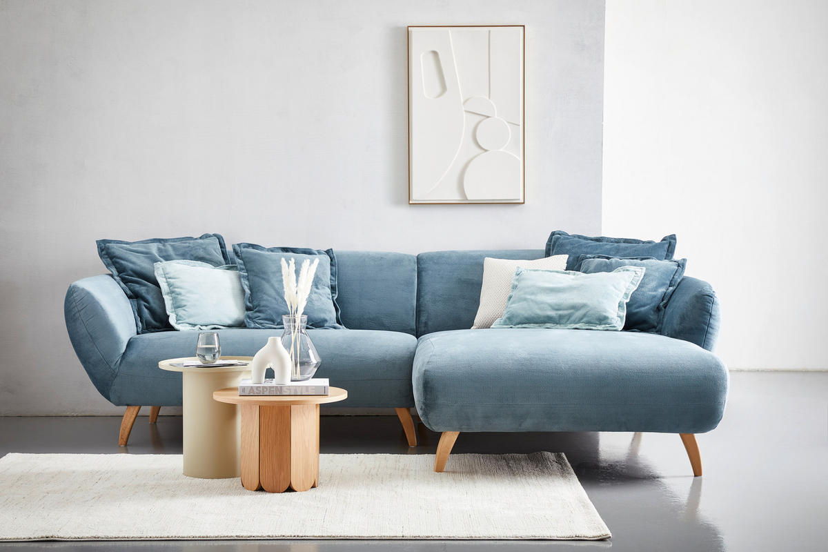 ECKSOFA in Plüsch Petrol  280/175 cm  - Buchefarben/Petrol, Design, Holz/Textil (280/175cm) - Carryhome