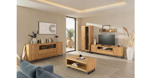 VITRINE  in furniert, massiv Eiche Eichefarben - Eichefarben/Schwarz, Natur, Glas/Holz (77/208,8/40cm) - Carryhome