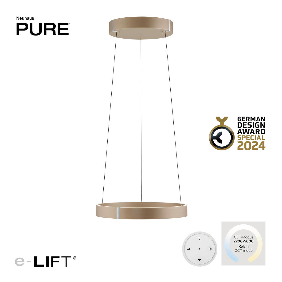 LED-PENDELLEUCHTE PURE E-Clipse 50/50/350 cm   - Bronzefarben, MODERN, Kunststoff/Metall (50/50/350cm) - Neuhaus PURE