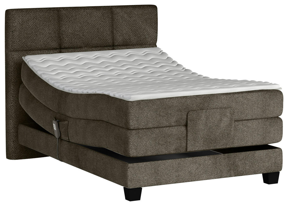 BOXSPRINGBETT 120/200 cm,  in Waldgrün, Matratze, Topper, motorische Verstellbarkeit, Fernbedienung, H3 = fest  - Waldgrün/Schwarz, KONVENTIONELL, Holz/Kunststoff (120/200cm) - Chameo