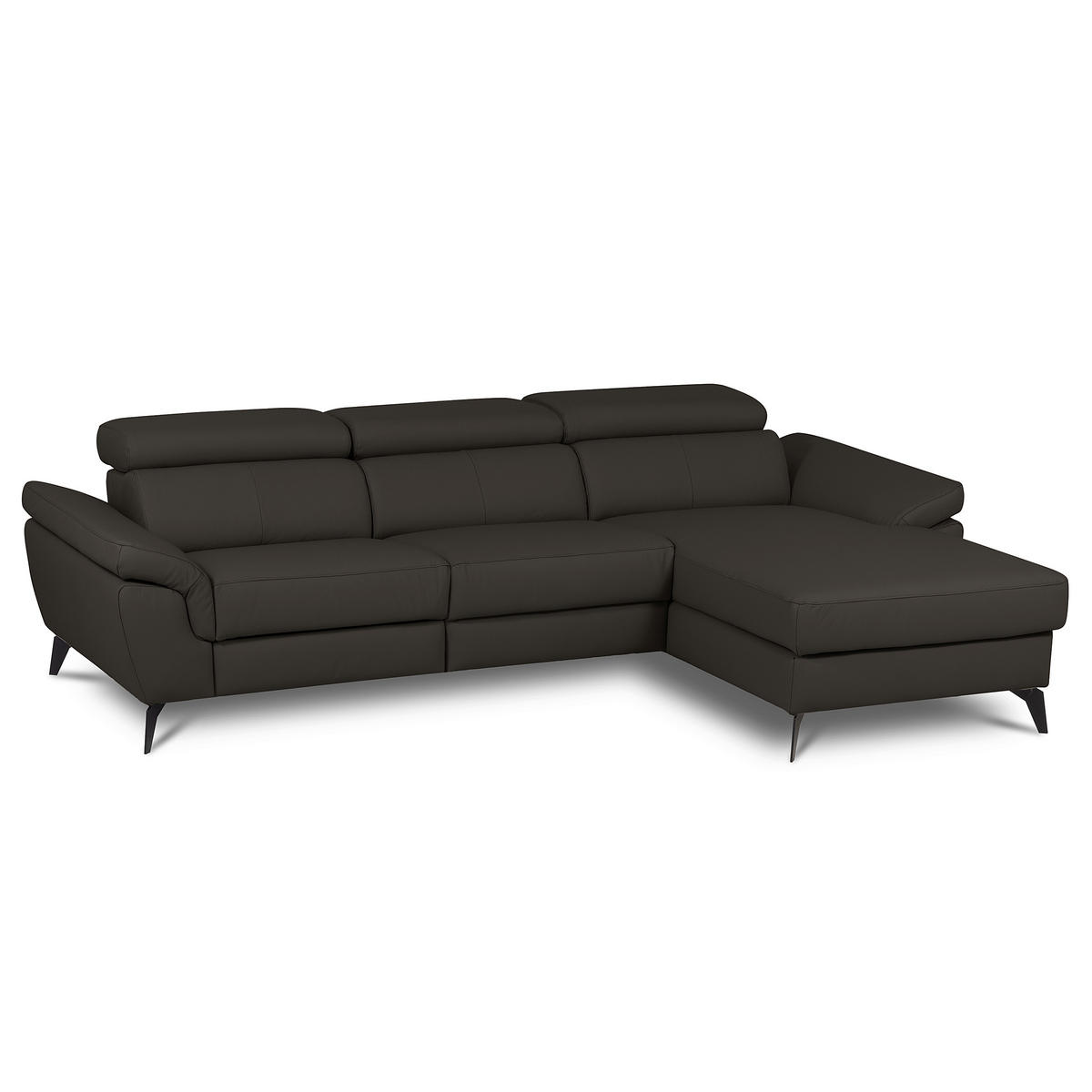 ECKSOFA Dunkelbraun Echtleder Lederlook Bettkasten, Schlaffunktion, Rücken echt, Armteilverstellung, Kopfteilverstellung  - Dunkelbraun/Schwarz, Design, Leder/Textil (252/179cm) - Livetastic