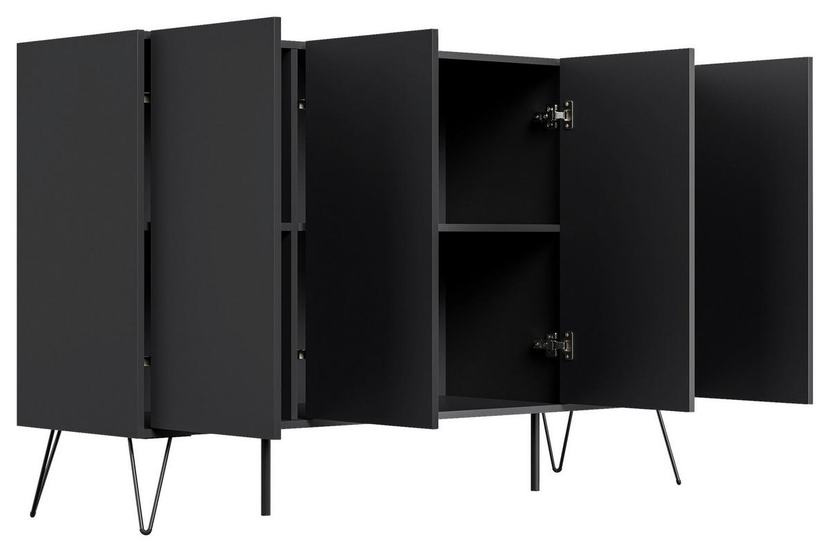 SIDEBOARD Posseik Industrial 155/93,6/42 cm  - Graphitfarben/Schwarz, Design, Holzwerkstoff/Metall (155/93,6/42cm) - P & B