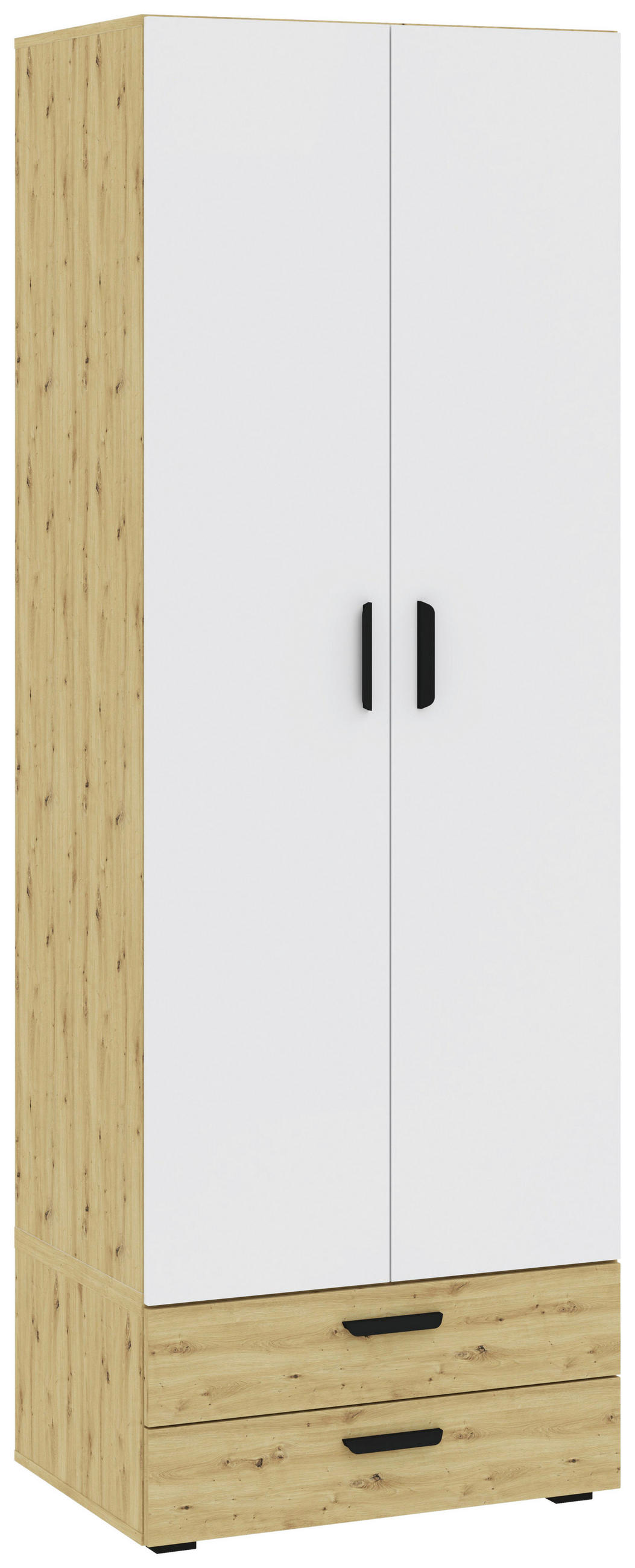 GARDEROB MED GÅNGJÄRNSDÖRRAR 74/179/52 cm 2 dörrar-dörrar - vit/svart, Modern, trämaterial/plast (74/179/52cm) - Best Price
