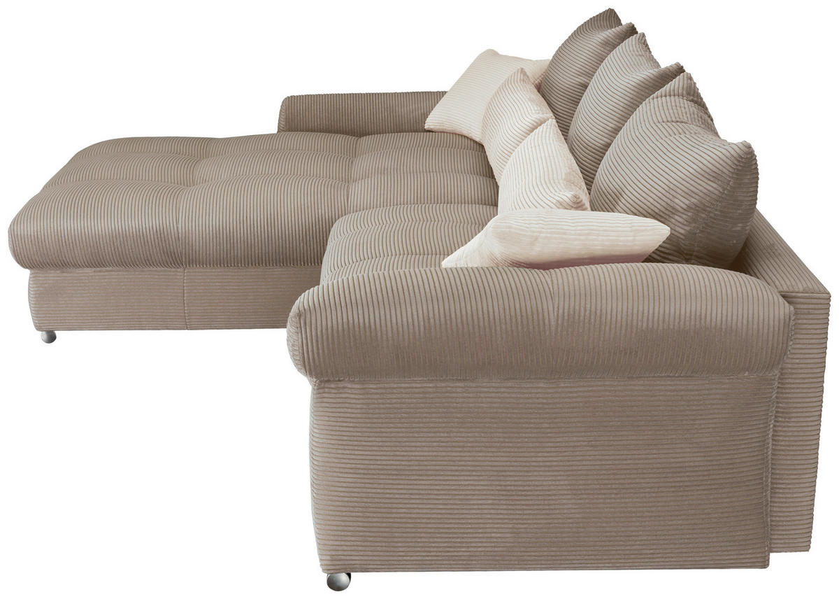 ECKSOFA Naturfarben, Taupe Cord  - Taupe/Chromfarben, KONVENTIONELL, Textil/Metall (225/335cm) - Carryhome