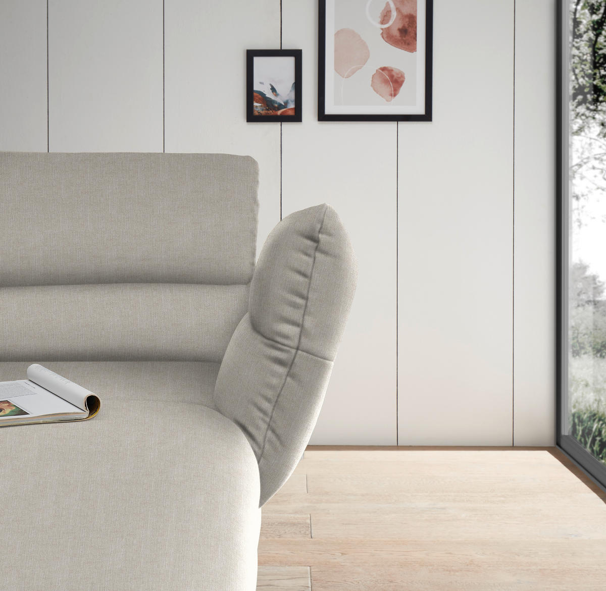 ECKSOFA in Flachgewebe Naturfarben  - Schwarz/Naturfarben, Design, Textil/Metall (279-327/176-217cm) - Dieter Knoll