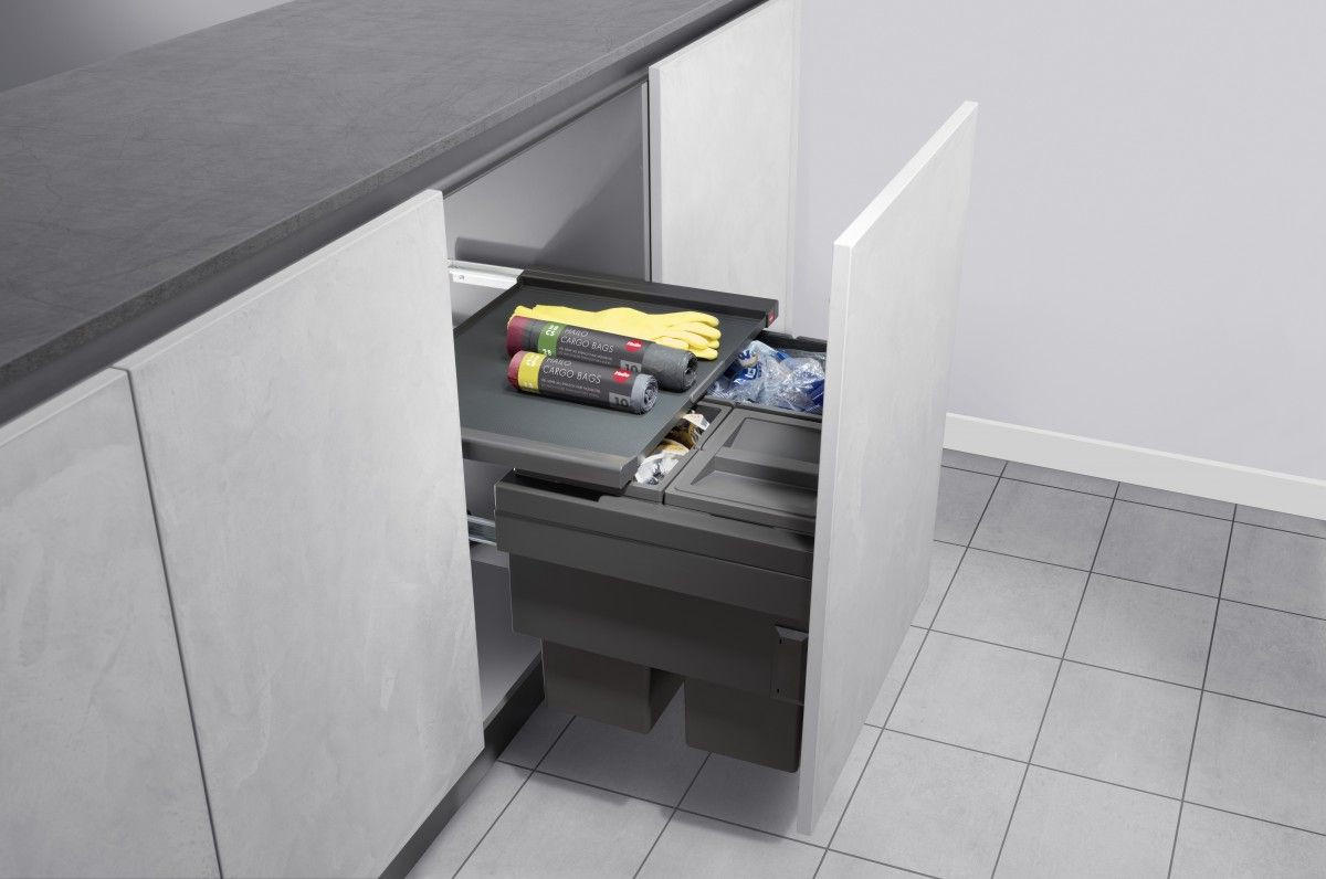 EINBAUABFALLSAMMLER 28 + 2 x 13 l  Kunststoff  - Dunkelgrau/Grau, Basics, Kunststoff (56,2-56,8/37-42,4/40cm) - HKT