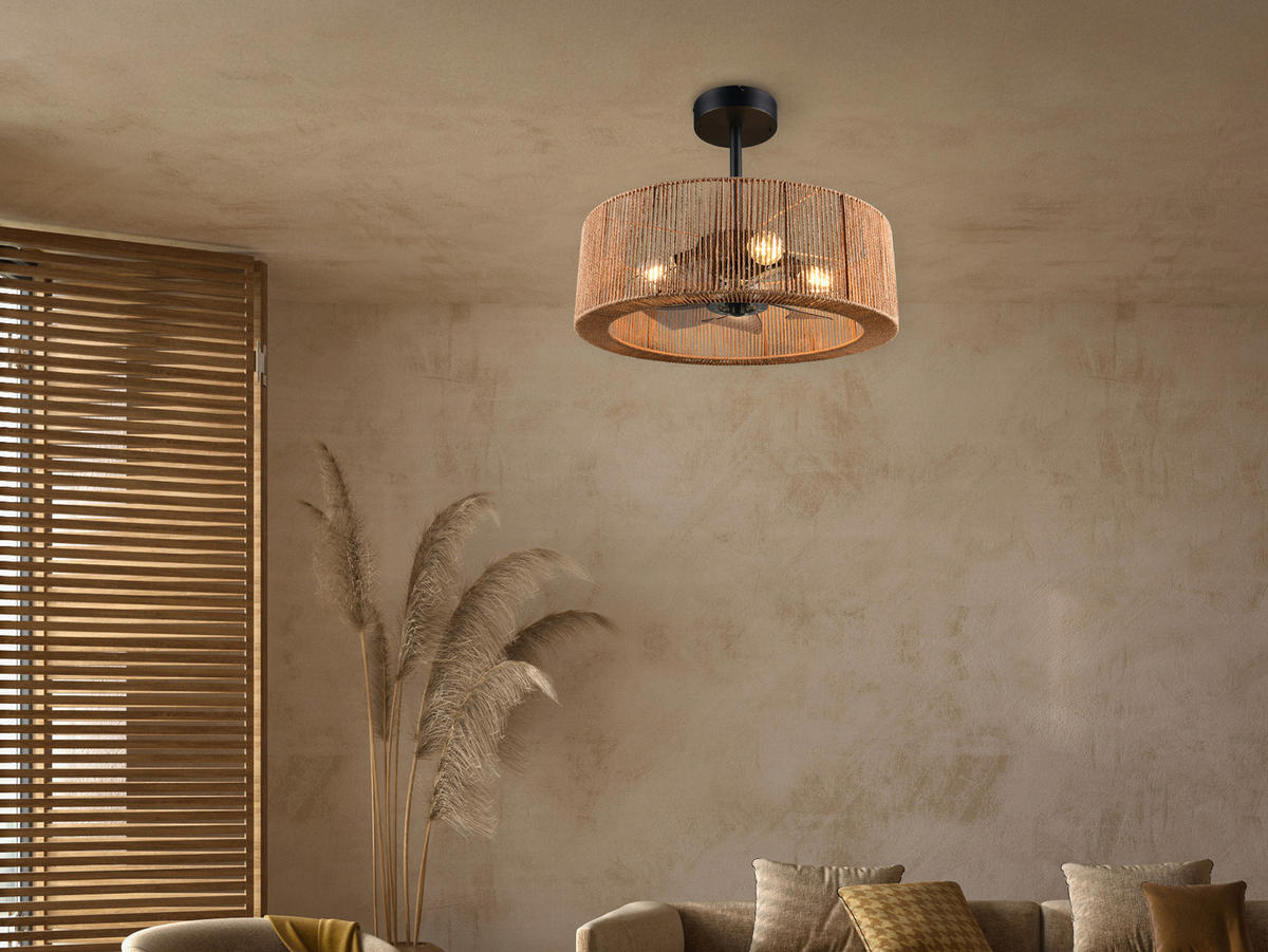 DECKENVENTILATOR - Schwarz/Braun, Design, Kunststoff/Textil (61/5cm)