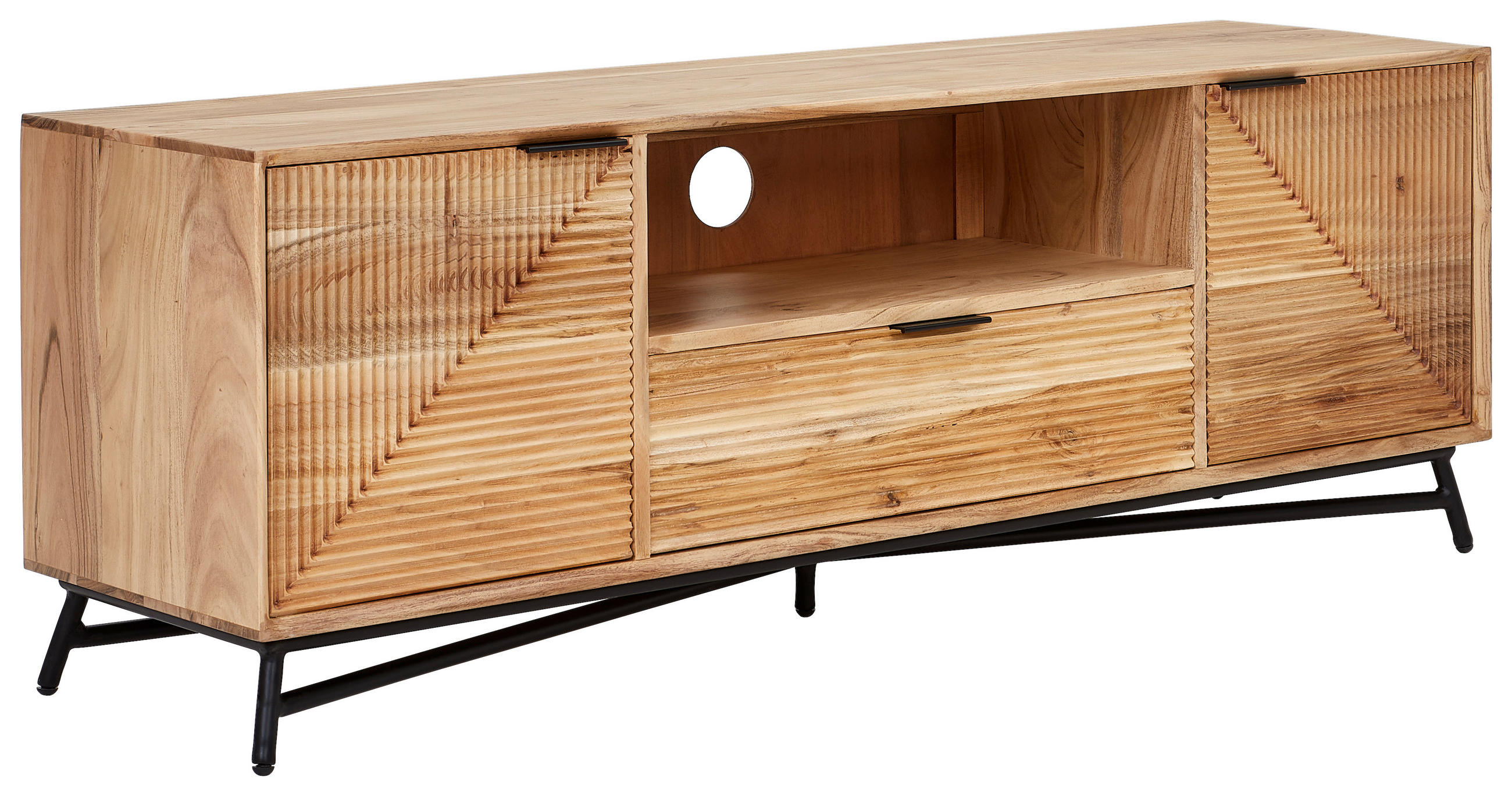 TV-ELEMENT - Schwarz/Akaziefarben, Design, Holz/Metall (145/50/40cm) - Ambia Home