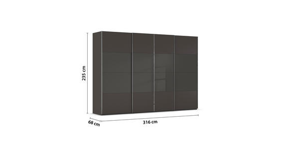 SCHWEBETÜRENSCHRANK  in Graphitfarben, Schwarz  - Chromfarben/Graphitfarben, KONVENTIONELL, Glas/Holzwerkstoff (316/235/68cm) - Novel