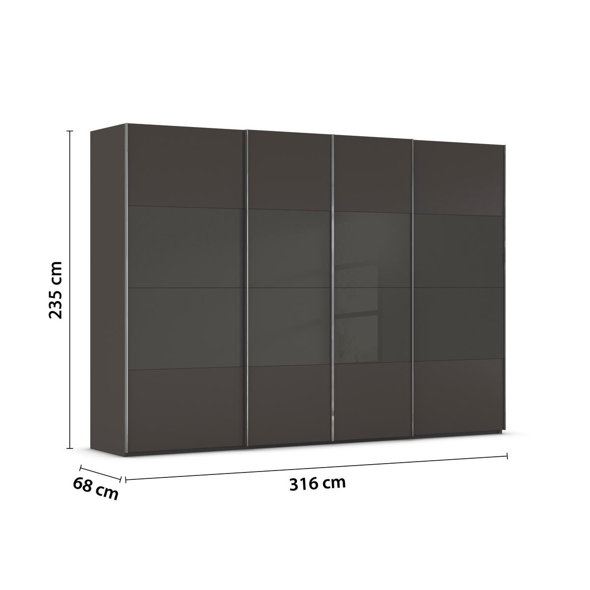 SCHWEBETÜRENSCHRANK 316/235/68 cm 4-türig Graphitfarben, Schwarz  - Chromfarben/Graphitfarben, KONVENTIONELL, Glas/Holzwerkstoff (316/235/68cm) - Novel