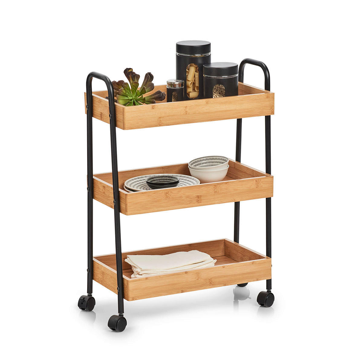 ALLZWECKWAGEN Bambus Naturfarben, Schwarz  - Schwarz/Naturfarben, Basics, Holz/Metall (50/28/70cm) - Zeller Present