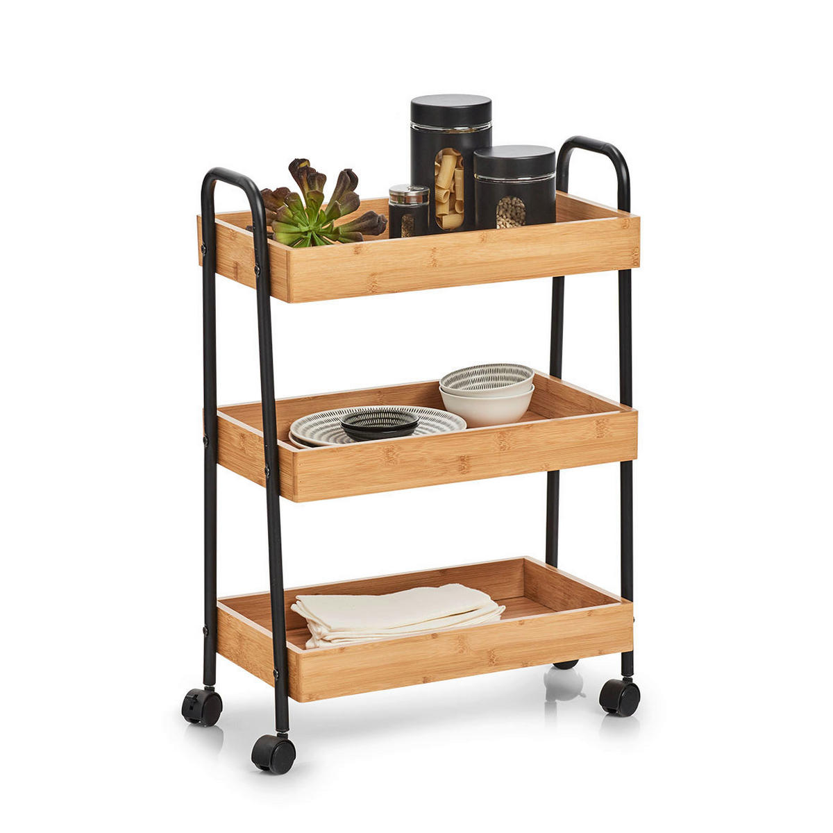 ALLZWECKWAGEN Bambus Naturfarben, Schwarz  - Schwarz/Naturfarben, Basics, Holz/Metall (50/28/70cm) - Zeller Present