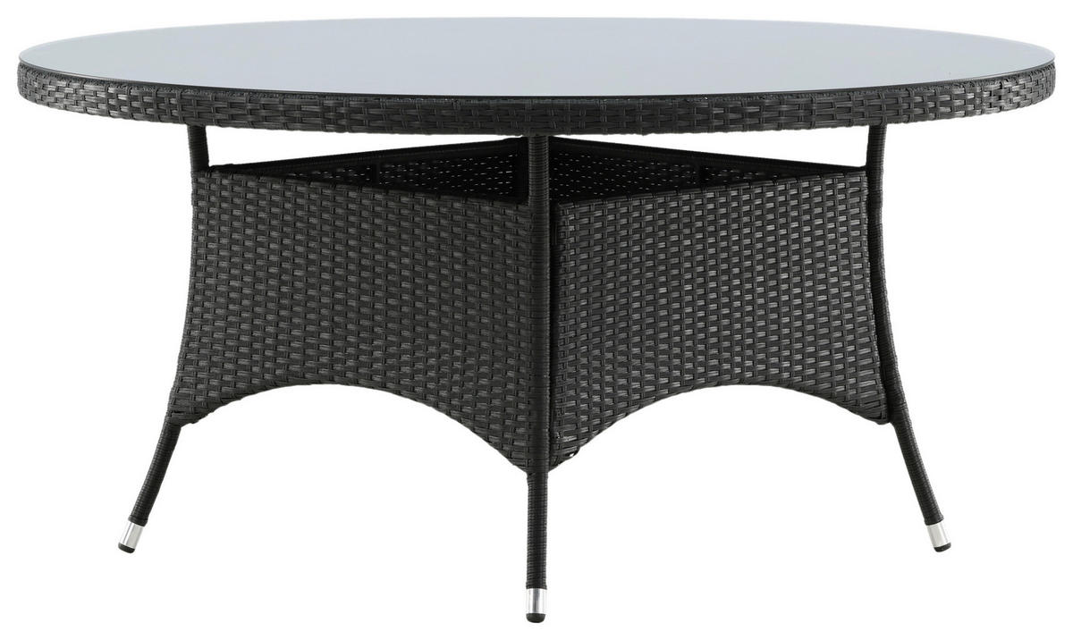 GARTENTISCH 150/150/74 cm Metall, Kunststoff, Glas rund  - Schwarz, KONVENTIONELL, Glas/Kunststoff (150/150/74cm) - Gardenson