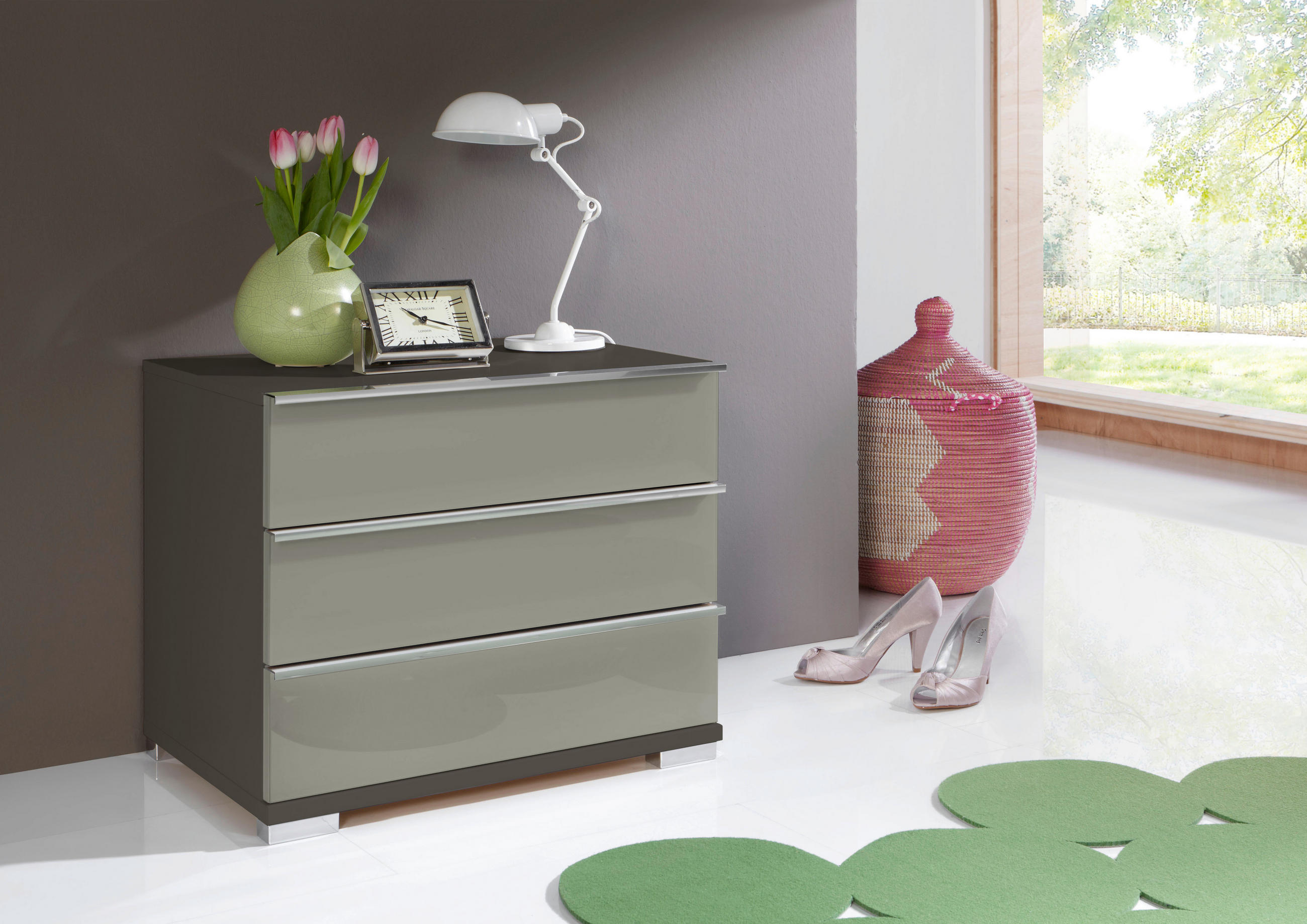NACHTSCHRANK 60/53/42 cm  - Chromfarben/Dunkelgrau, Basics, Glas/Holzwerkstoff (60/53/42cm) - Venda