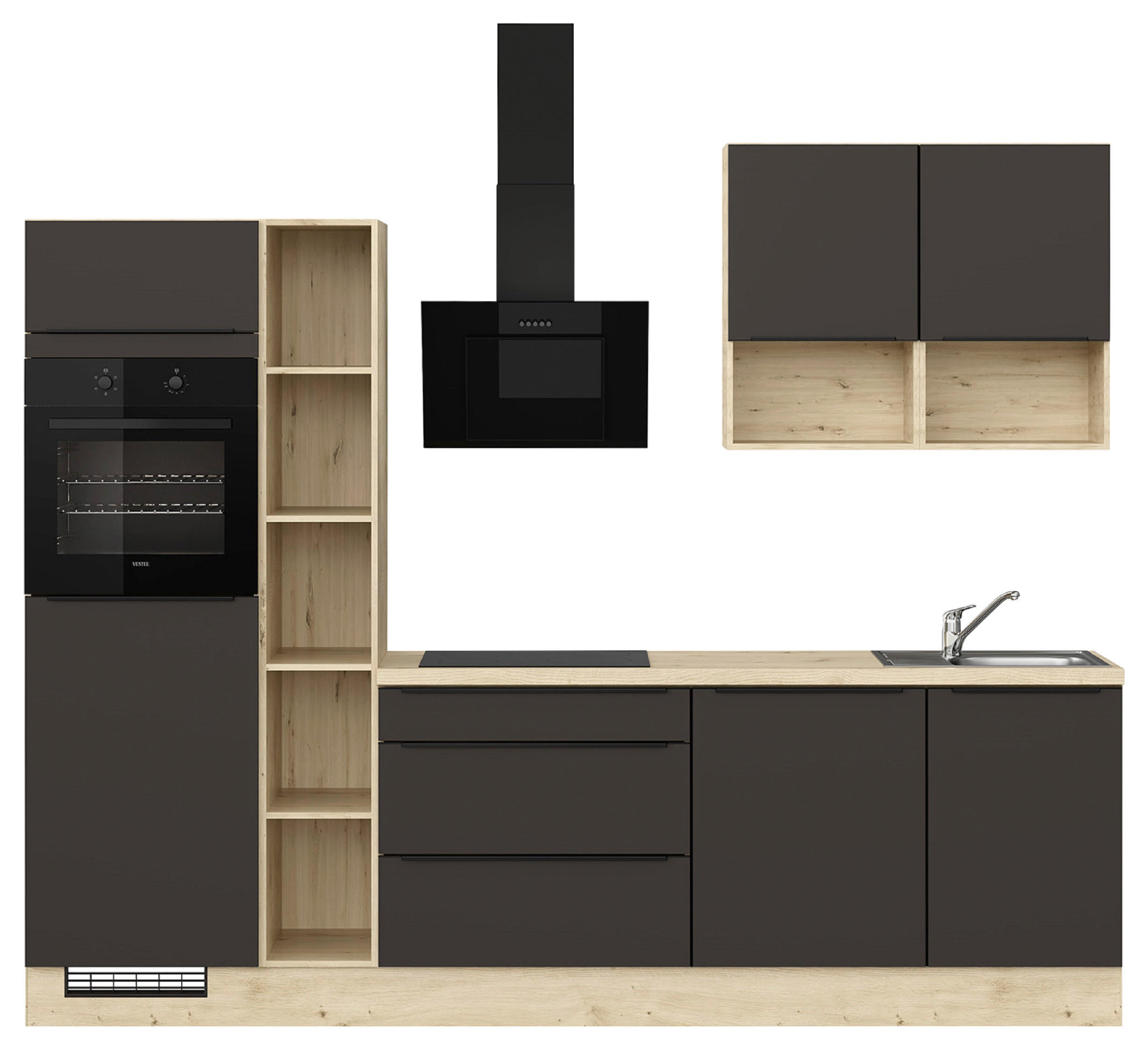 KÜCHENLEERBLOCK 280 cm   in Braun  - Eichefarben/Schwarz, Design, Holzwerkstoff/Metall (280cm) - Impuls