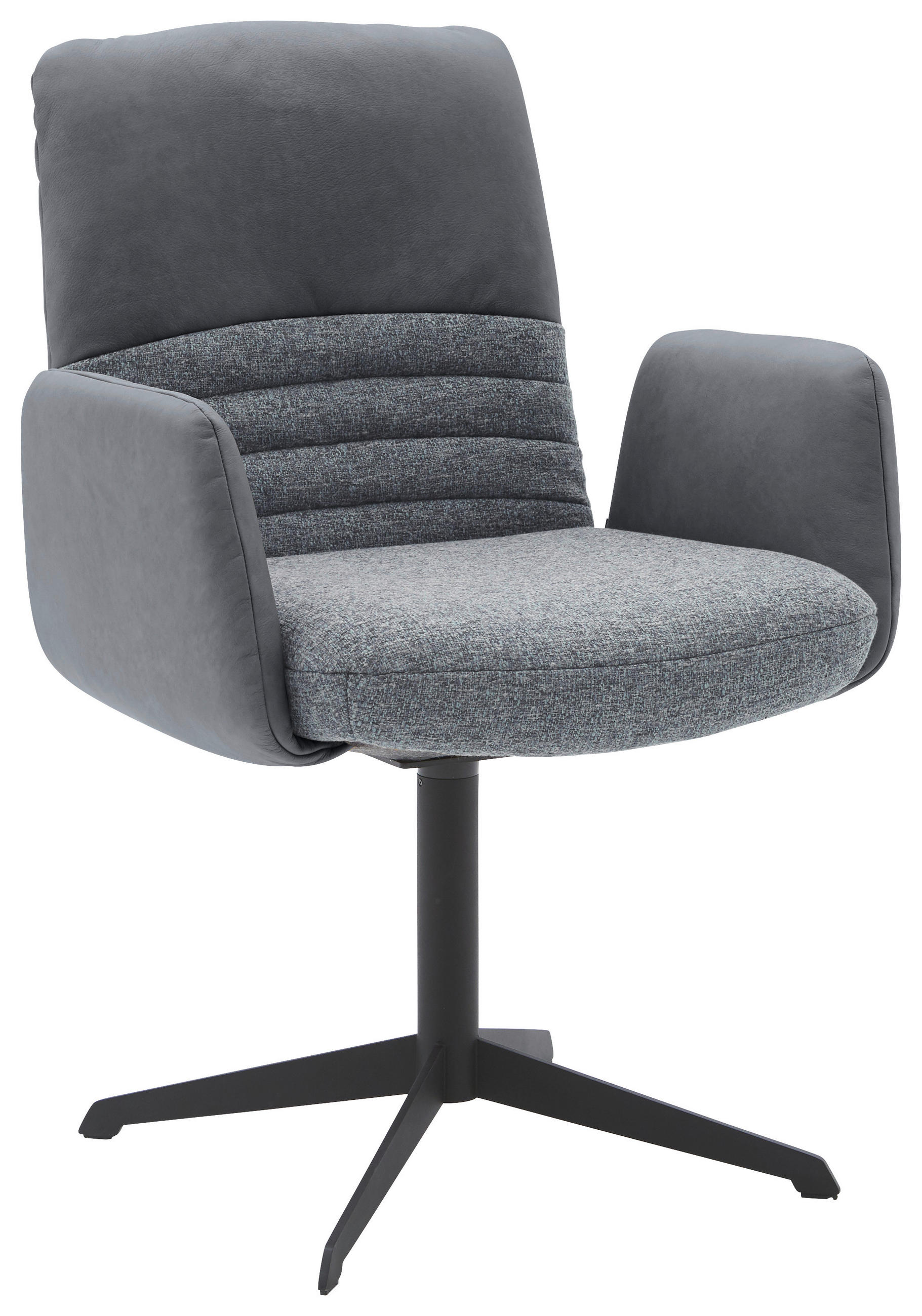 ARMLEHNSTUHL  in Stahl Flachgewebe Echtleder pigmentiert  - Schwarz/Dunkelblau, Design, Leder/Textil (64/93/69cm) - Dieter Knoll