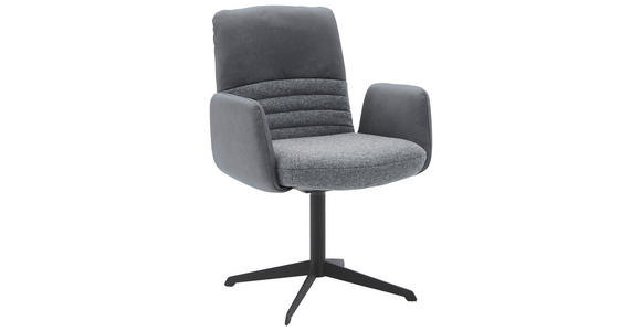 ARMLEHNSTUHL  in Stahl Flachgewebe Echtleder pigmentiert  - Schwarz/Dunkelblau, Design, Leder/Textil (64/93/69cm) - Dieter Knoll