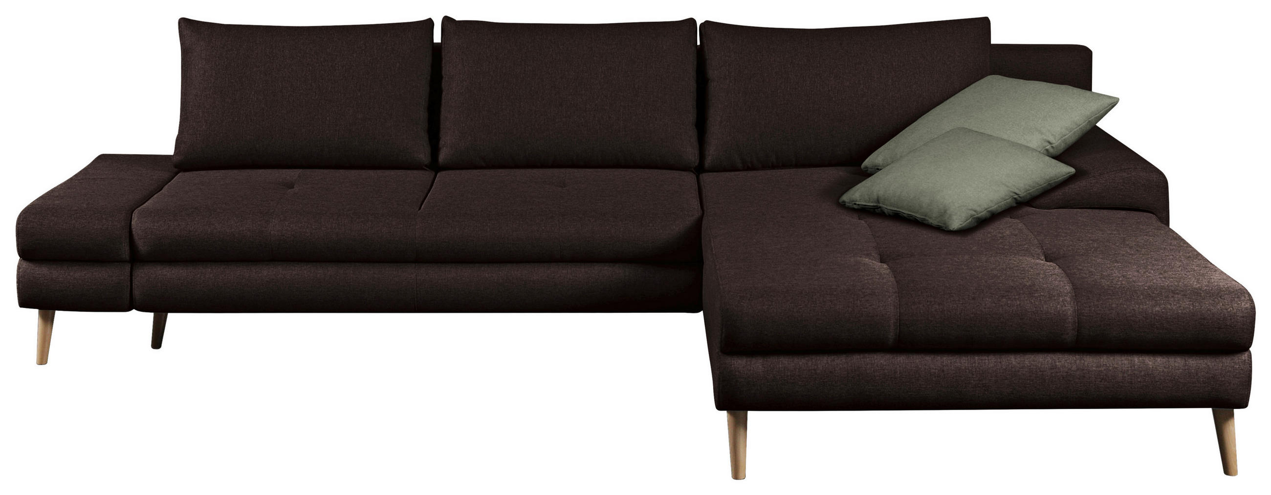 ECKSOFA in Webstoff Dunkelbraun  - Dunkelbraun/Erlefarben, Trend, Holz/Textil (313/215cm) - MID.YOU