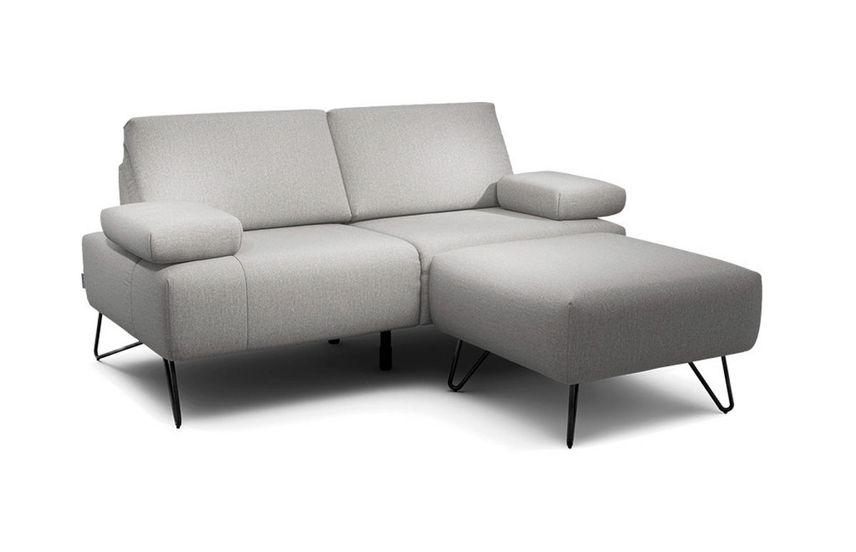2-SITZER-SOFA Chenille Hellgrau  - Hellgrau/Schwarz, Design, Textil/Metall (164-194/85/86-94cm) - SENSOO