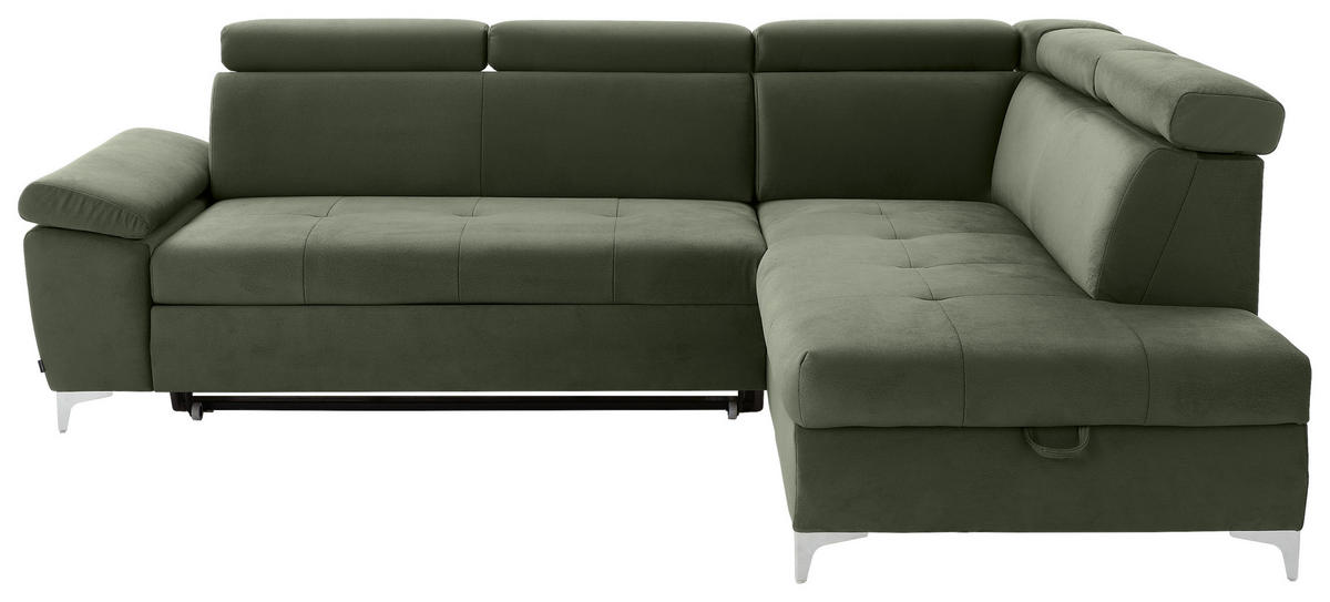 ECKSOFA Olivgrün Mikrofaser  - Chromfarben/Olivgrün, KONVENTIONELL, Textil/Metall (271/206cm) - Carryhome