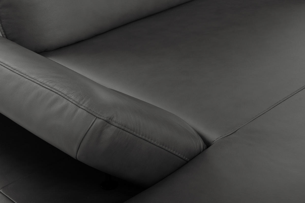 ECKSOFA Dunkelgrau Echtleder Rücken echt, Armteilverstellung, Kopfteilverstellung, Sitztiefenverstellung  - Dunkelgrau/Schwarz, Design, Leder/Metall (160/235cm) - Celina Home