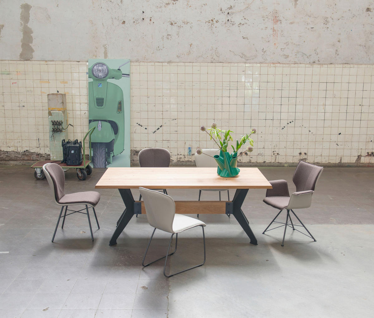 ESSTISCH in Holz, Metall 220/100/77 cm  - Eichefarben/Anthrazit, Design, Holz/Metall (220/100/77cm) - Bert Plantagie