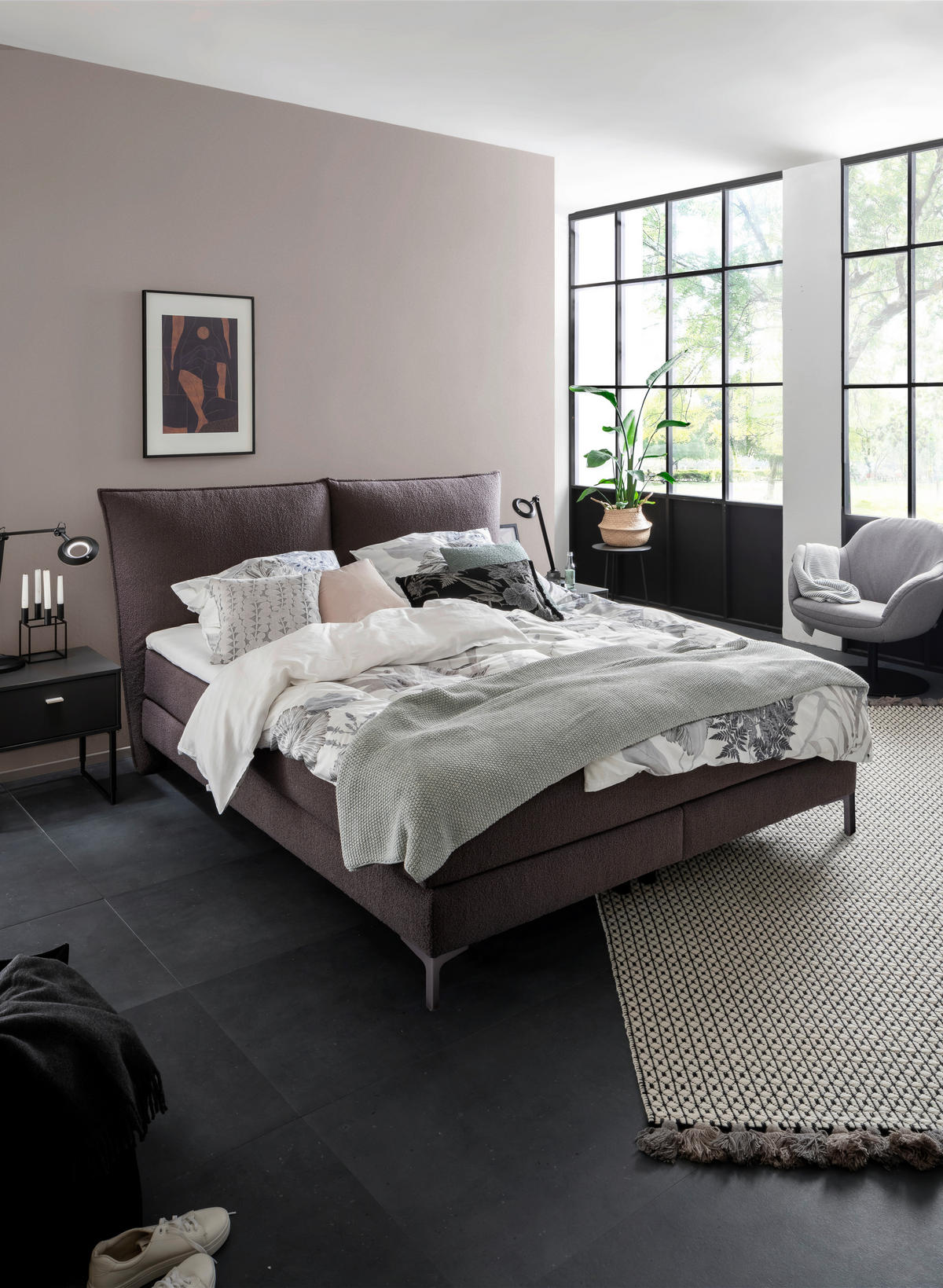 BOXSPRINGBETT 160/200 cm  in Grau  - Schwarz/Grau, KONVENTIONELL, Holz/Holzwerkstoff (160/200cm) - Schöner Wohnen