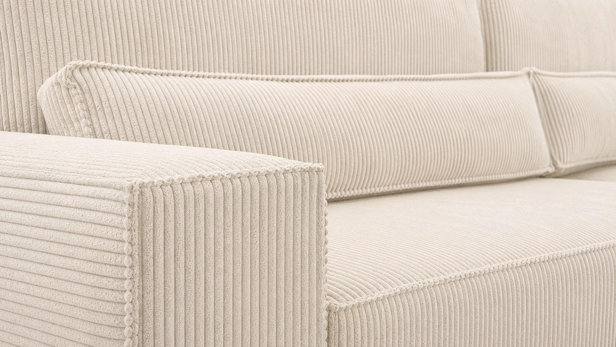 ECKSOFA BRAZIL L Creme Rückenkissen, Schlaffunktion, Rücken echt, Stauraum  - Creme, Design, Textil (290/200cm) - MID.YOU