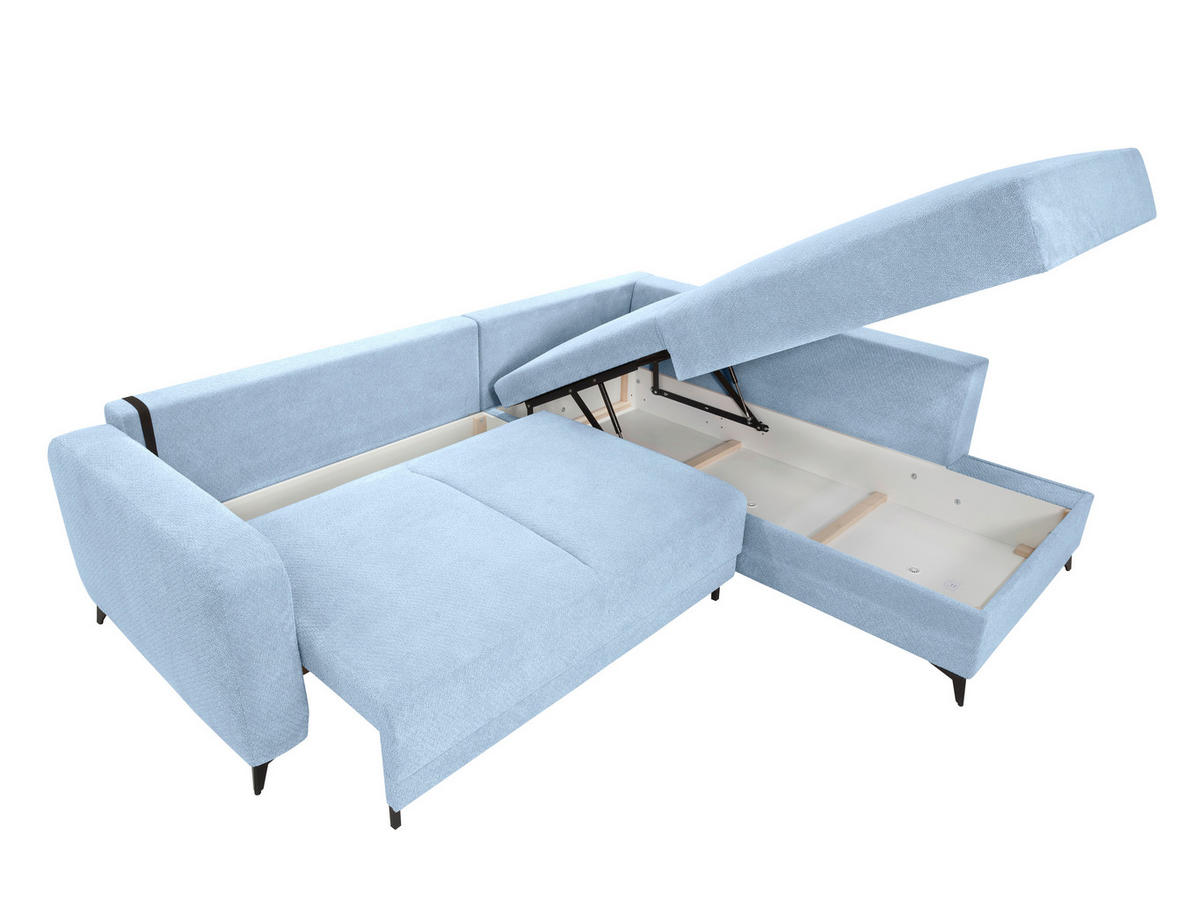 ECKSOFA CORTEZ in Hellblau  - Schwarz/Hellblau, Design, Textil/Metall (260/215cm) - MID.YOU