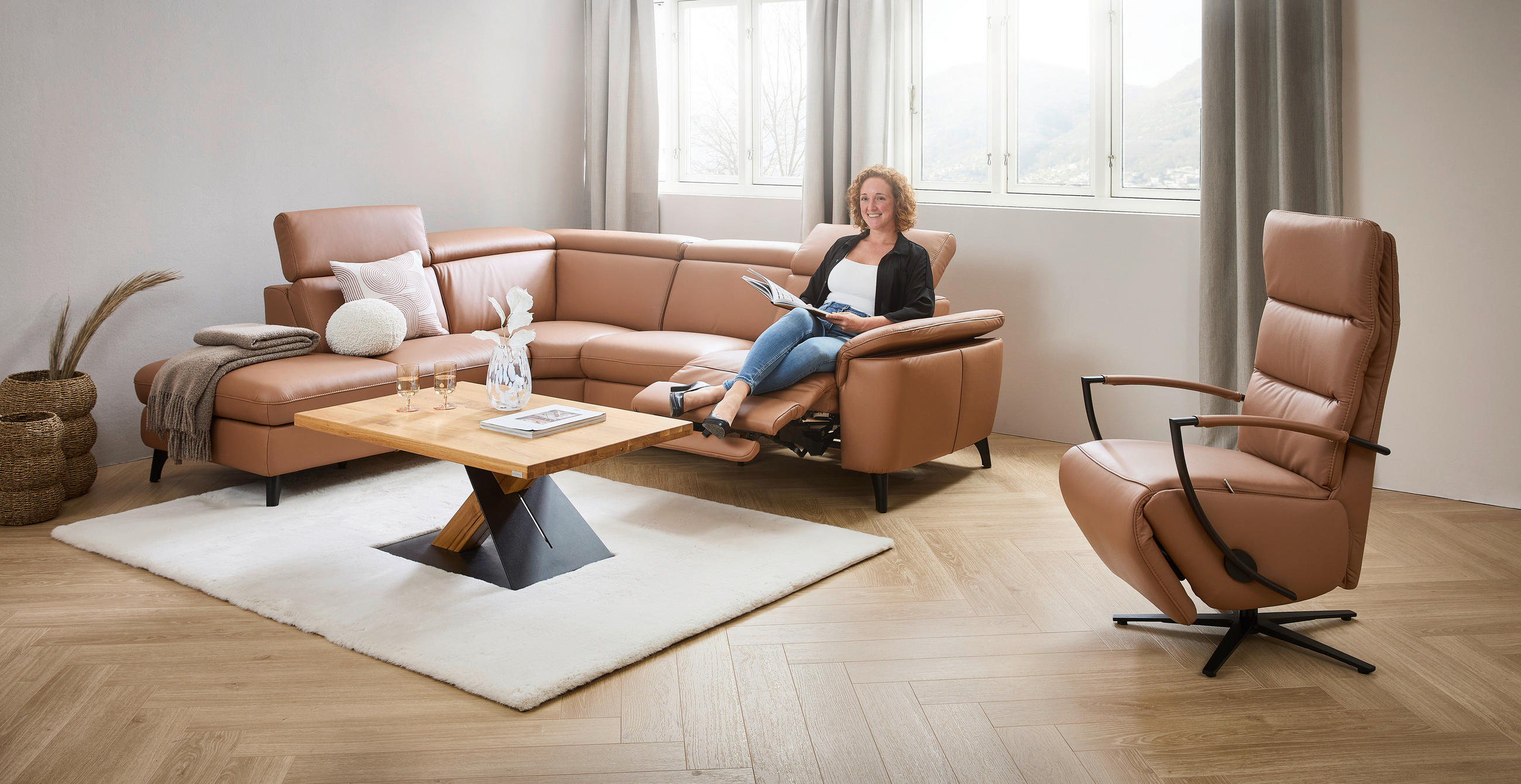 ECKSOFA in Echtleder Braun  239/271 cm  - Schwarz/Braun, Design, Leder/Metall (239/271cm) - Cantus