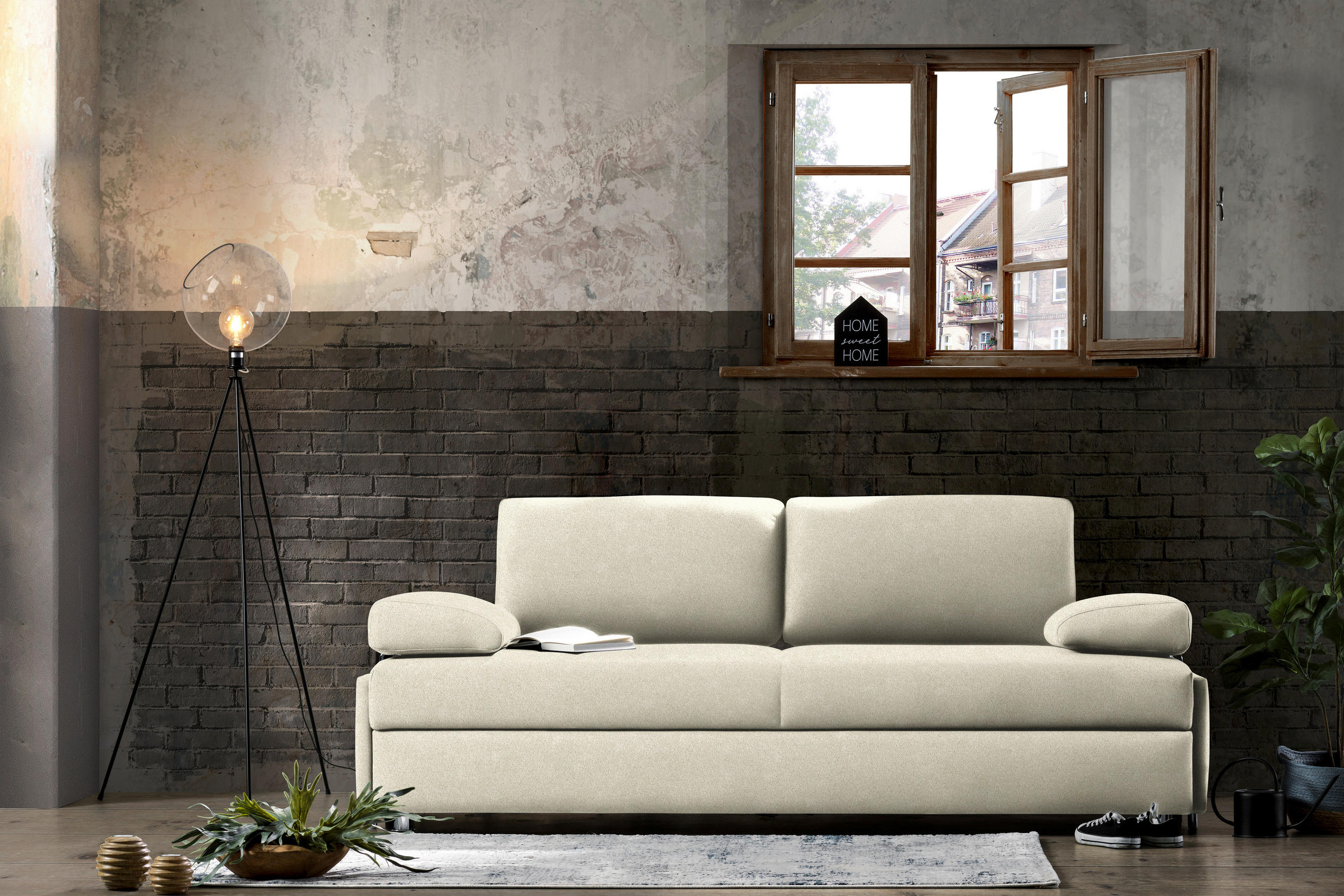 SCHLAFSOFA in Flachgewebe Beige  - Chromfarben/Beige, Design, Textil/Metall (212/84/100cm) - Bali