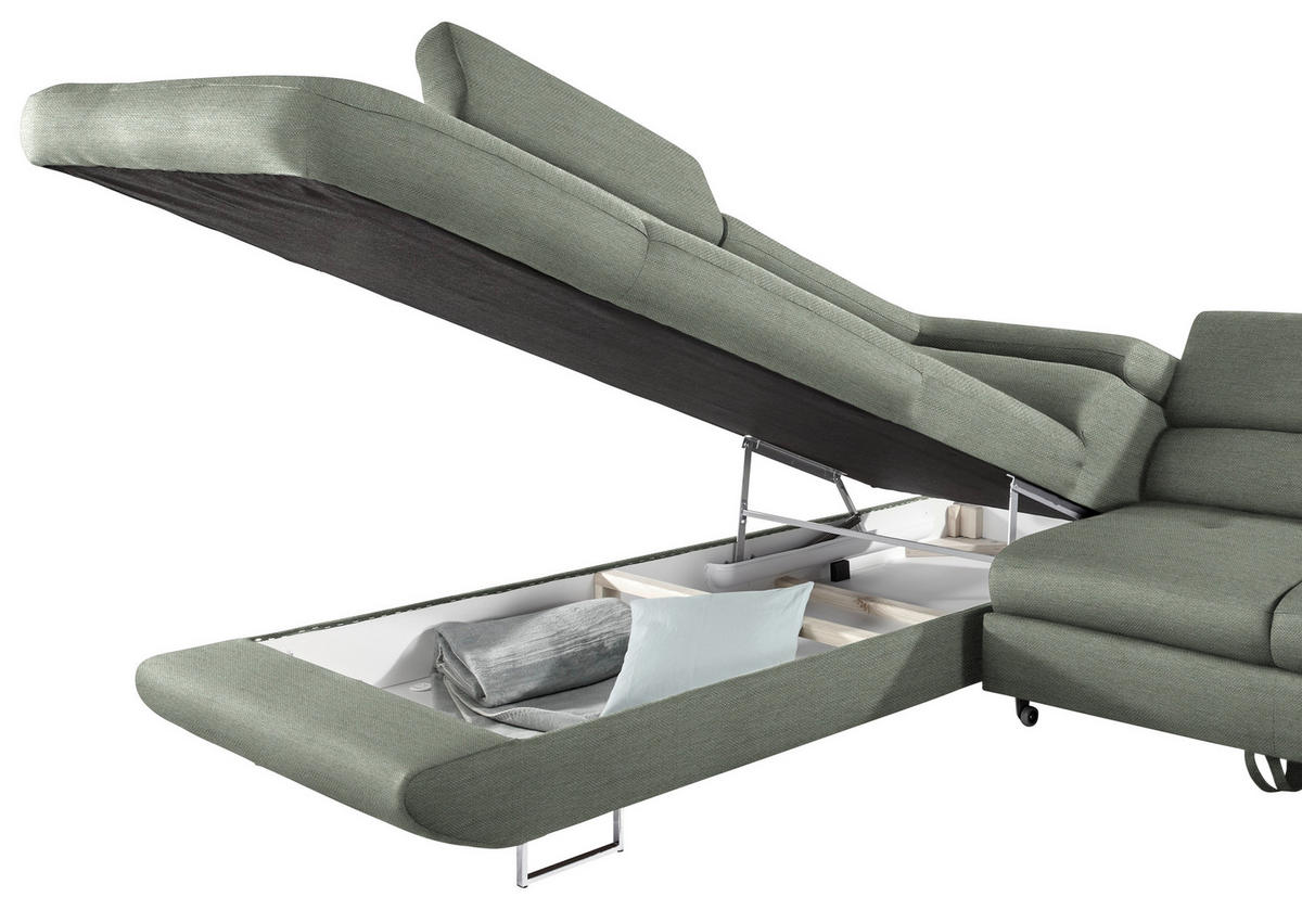 ECKSOFA in Webstoff Grau, Grün  - Grau/Grün, Design, Textil/Metall (235/280cm) - Hom`in