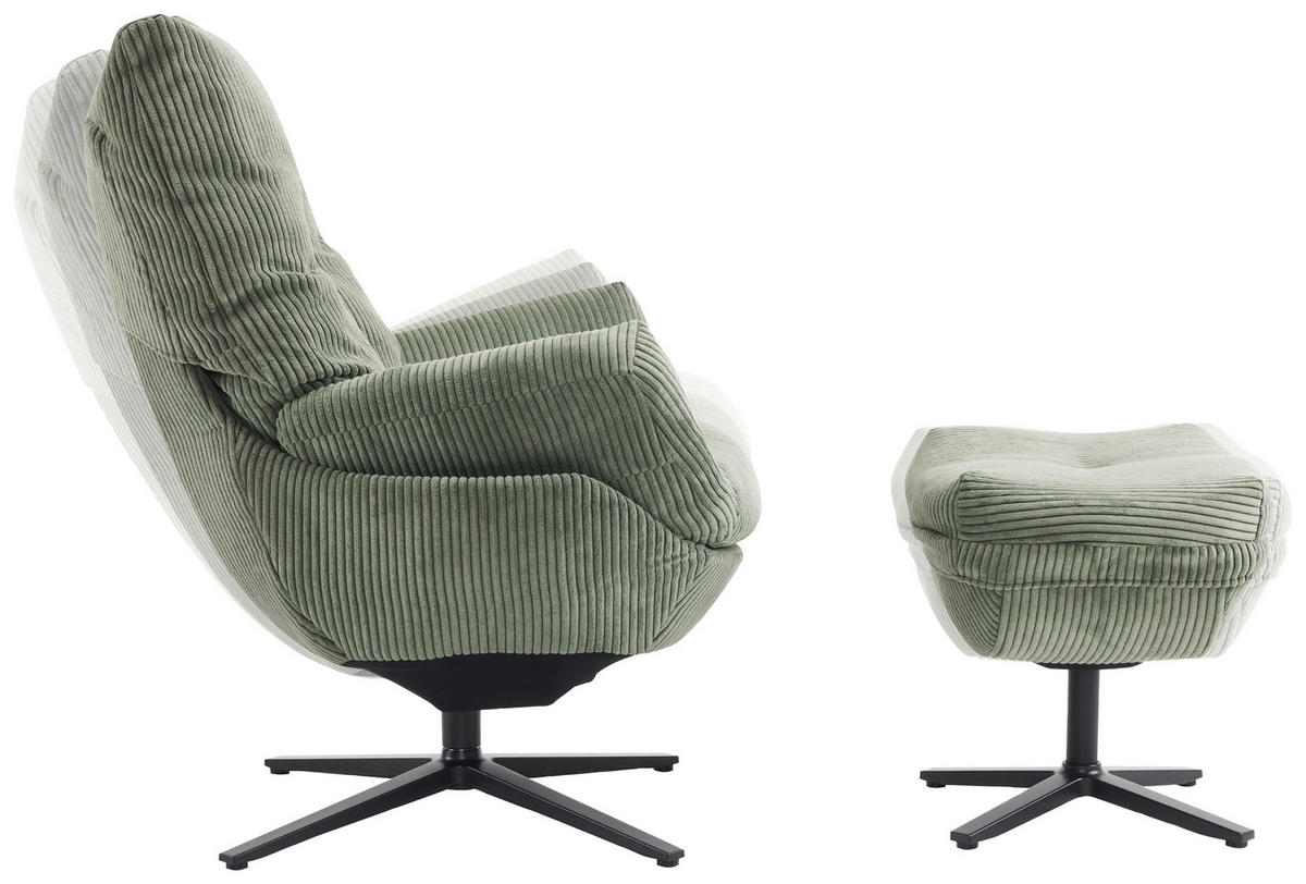 RELAXSESSELSET Cord Relaxfunktion, Hocker    - Schwarz/Grün, Design, Textil/Metall (77/100/78cm) - Carryhome