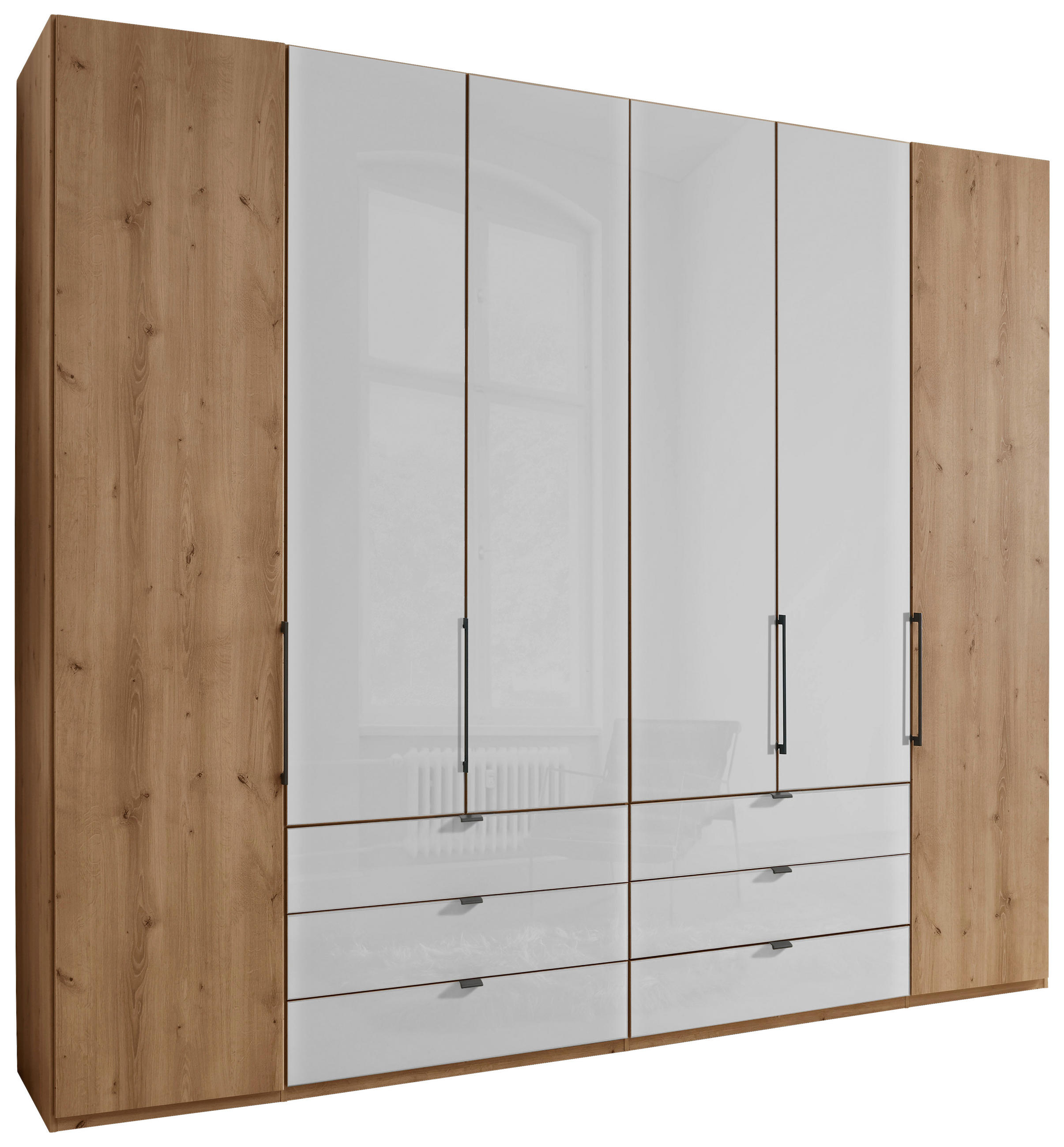 DREHTÜRENSCHRANK 250/236/58 cm 6-türig Weiß, Eiche Bianco  - Schieferfarben/Eiche Bianco, KONVENTIONELL, Glas/Holzwerkstoff (250/236/58cm) - Dieter Knoll