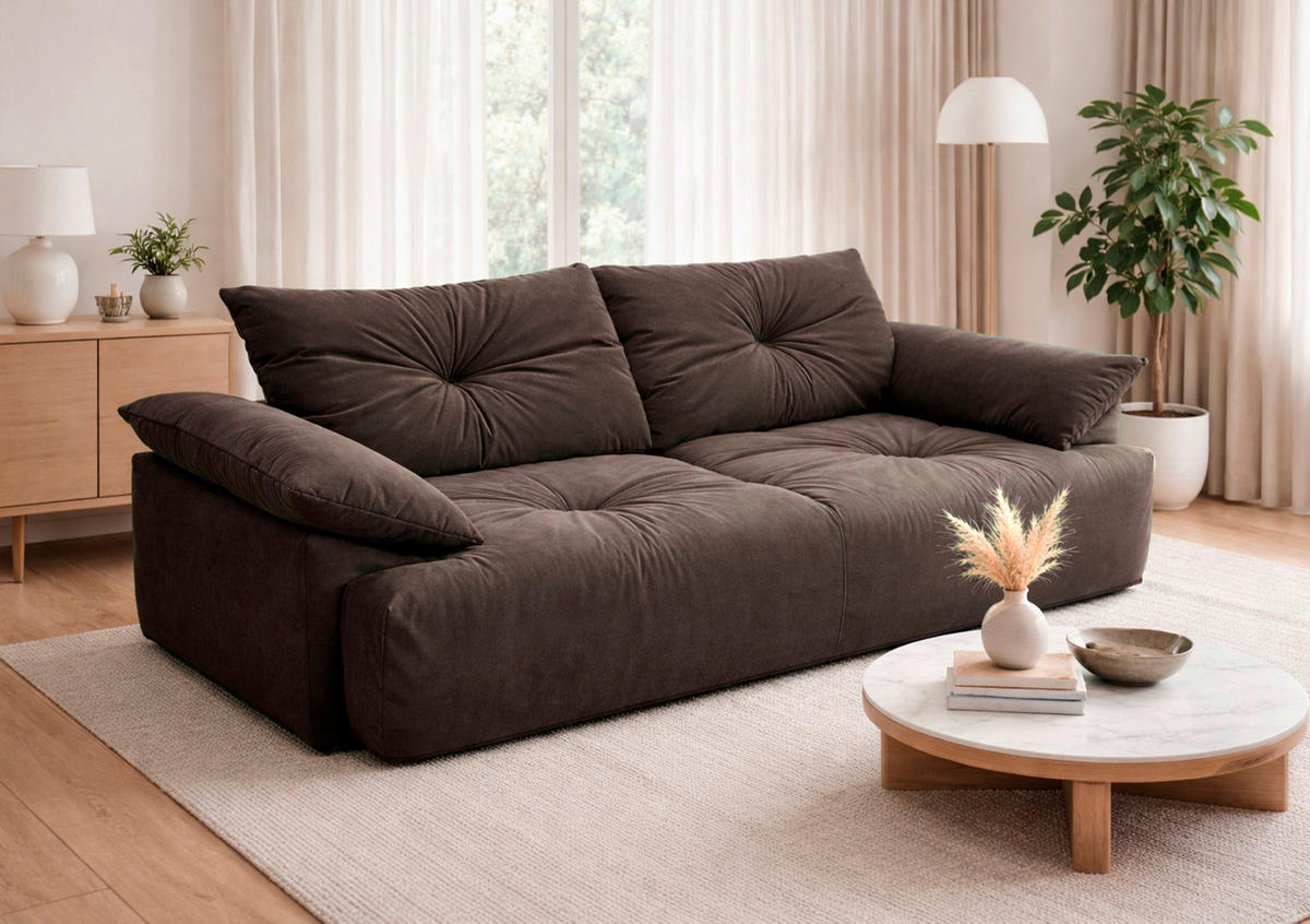 BIGSOFA Webstoff Dunkelbraun  - Dunkelbraun/Schwarz, KONVENTIONELL, Kunststoff/Textil (243/90,5/130cm) - Ambia Home