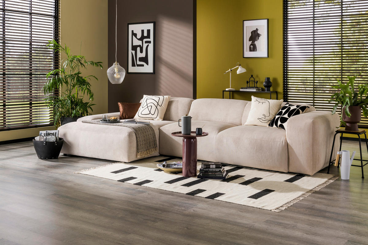 ECKSOFA HANNAH Beige Cord  - Beige/Schwarz, Design, Kunststoff/Textil (170/343cm) - MID.YOU