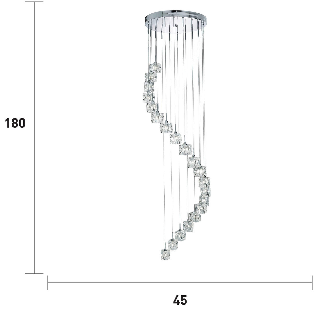 LED-HÄNGELEUCHTE Ice Cube 45/45/180 cm   - Chromfarben, Design, Glas/Metall (45/45/180cm) - Searchlight