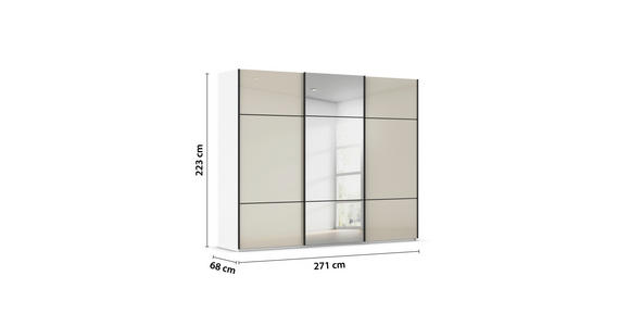SCHWEBETÜRENSCHRANK 242/223/68 cm 3-türig Weiß, Champagner - Champagner/Schwarz, KONVENTIONELL, Glas/Holzwerkstoff (242/223/68cm) - Novel