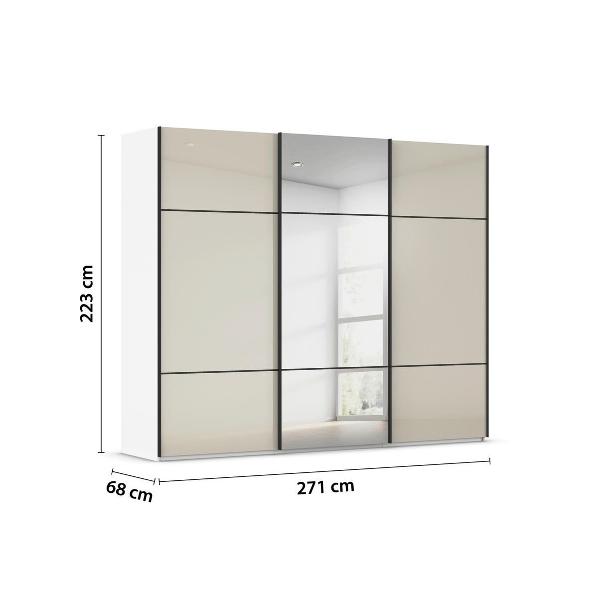 SCHWEBETÜRENSCHRANK  in Weiß, Champagner  - Champagner/Schwarz, KONVENTIONELL, Glas/Holzwerkstoff (242/223/68cm) - Novel