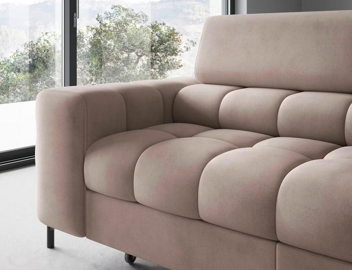 ECKSOFA Beige Plüsch  - Beige/Schwarz, Design, Textil/Metall (276/200cm) - MID.YOU