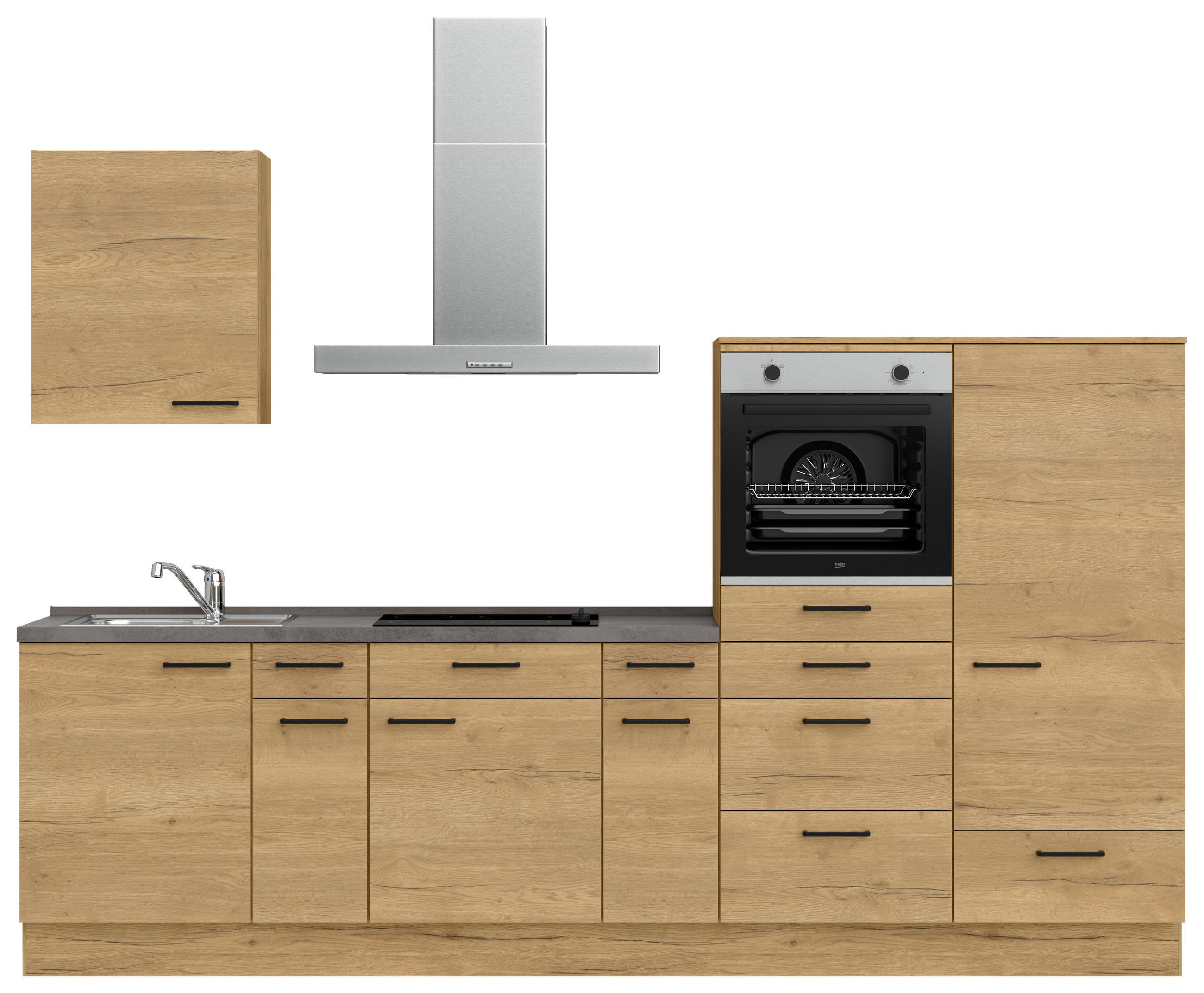 KÜCHENBLOCK 300 cm   in Eichefarben, Schieferfarben  - Schieferfarben/Eichefarben, MODERN, Holzwerkstoff/Metall (300cm) - Nobilia