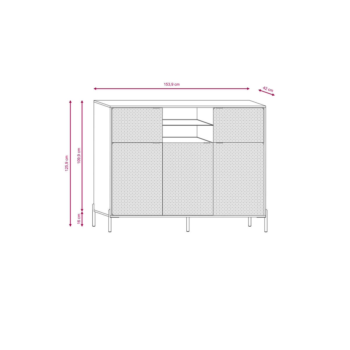 SIDEBOARD  in 154/125,9/42 cm  - Goldfarben/Weiß, Design, Glas/Holzwerkstoff (154/125,9/42cm) - MID.YOU