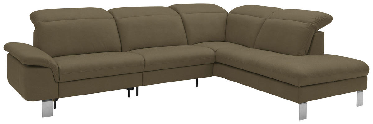 ECKSOFA in Echtleder Olivgrün  309/233 cm  - Edelstahlfarben/Olivgrün, Design, Leder/Metall (309/233cm) - Dieter Knoll