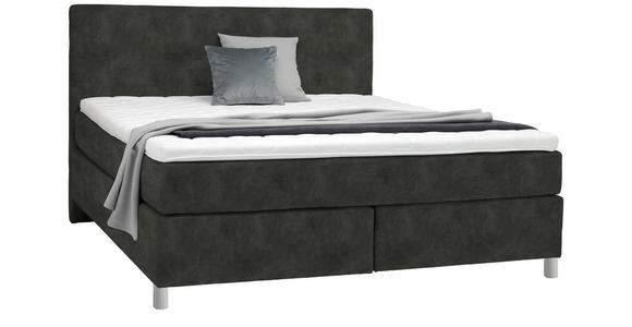 BOXSPRINGBETT 180/200 cm in Dunkelgrau - Chromfarben/Dunkelgrau, KONVENTIONELL, Kunststoff/Textil (180/200cm) - Voleo