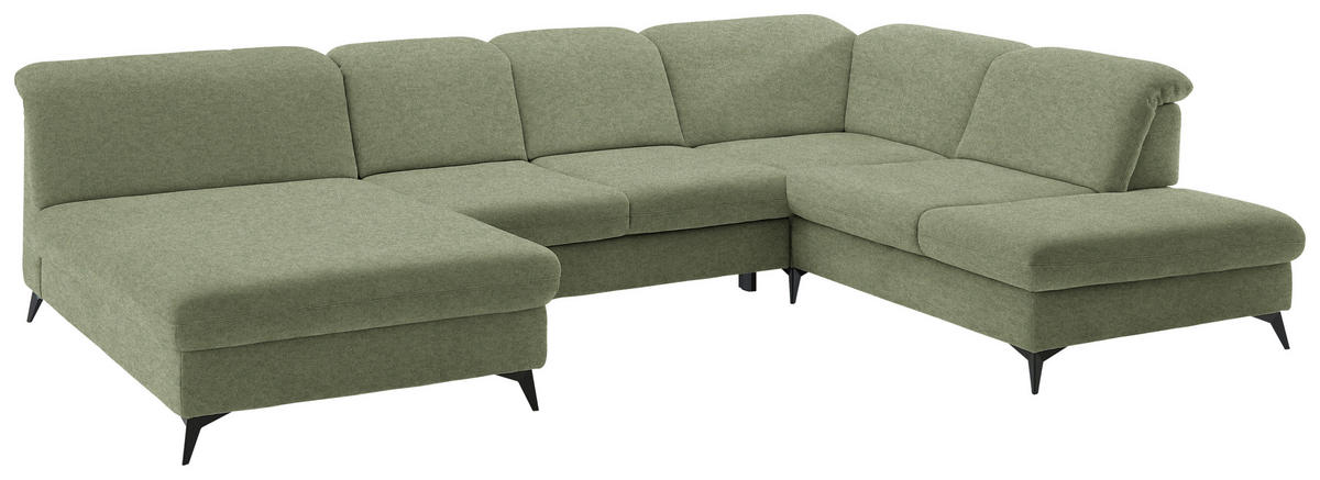 WOHNLANDSCHAFT  in Chenille Olivgrün  - Schwarz/Olivgrün, Design, Textil/Metall (198/369/255cm) - Beldomo Style