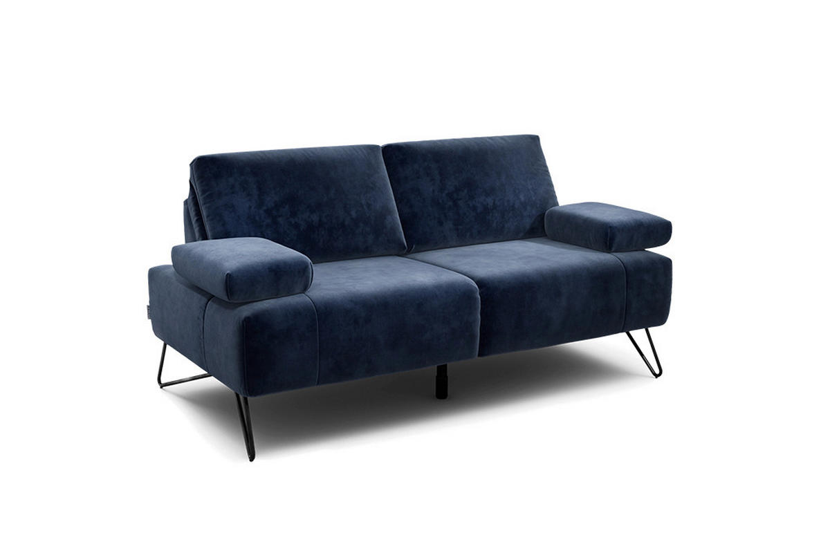2-SITZER-SOFA Samt Dunkelblau  - Schwarz/Dunkelblau, Design, Textil/Metall (164-194/85/86-94cm) - SENSOO